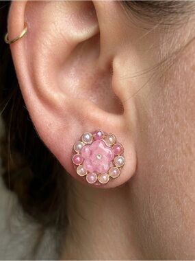 Handmade Pink Floral Stud Earrings | Resin Flower | Cute Cottagecore Jewelry